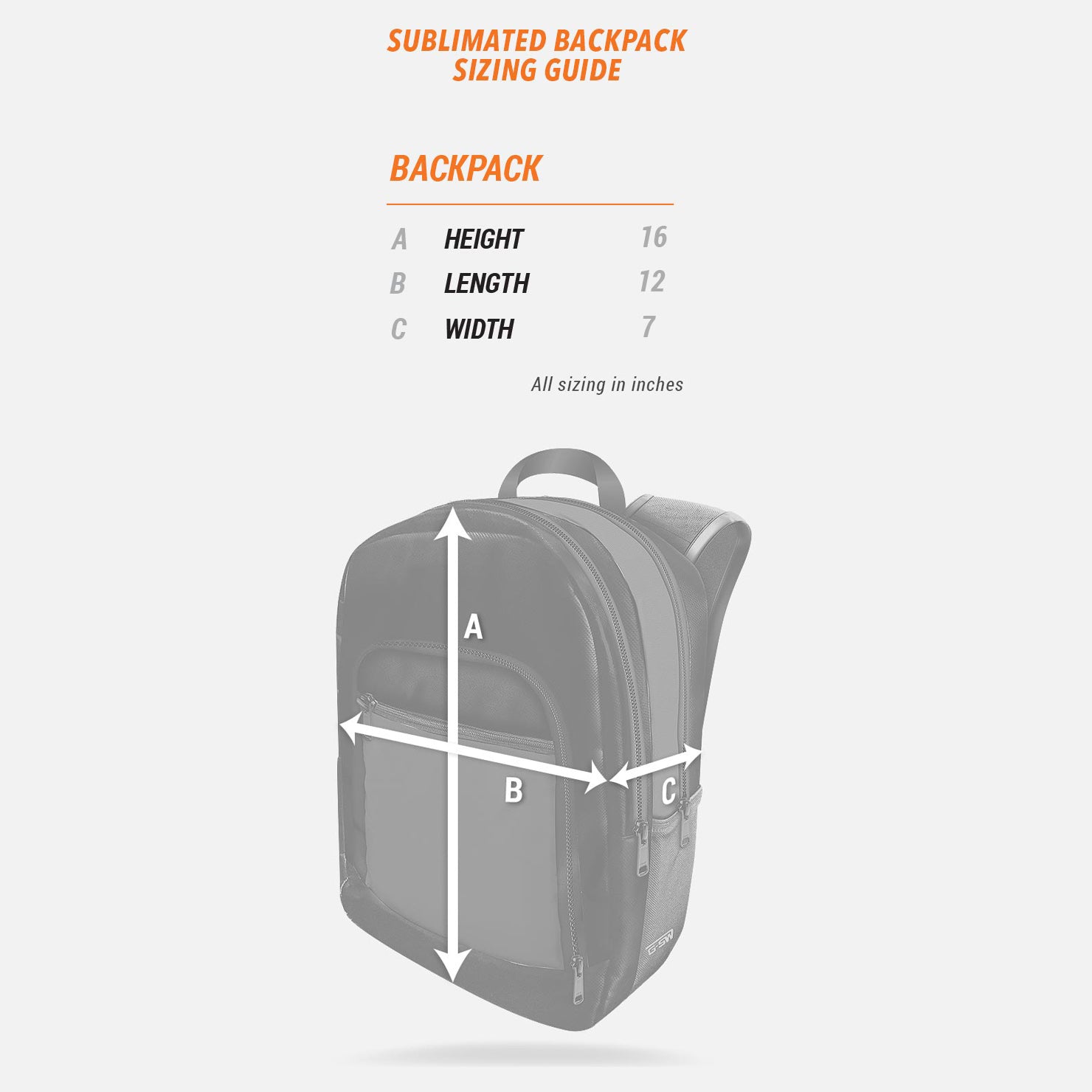 Sublimated Backpack Sizing Guide