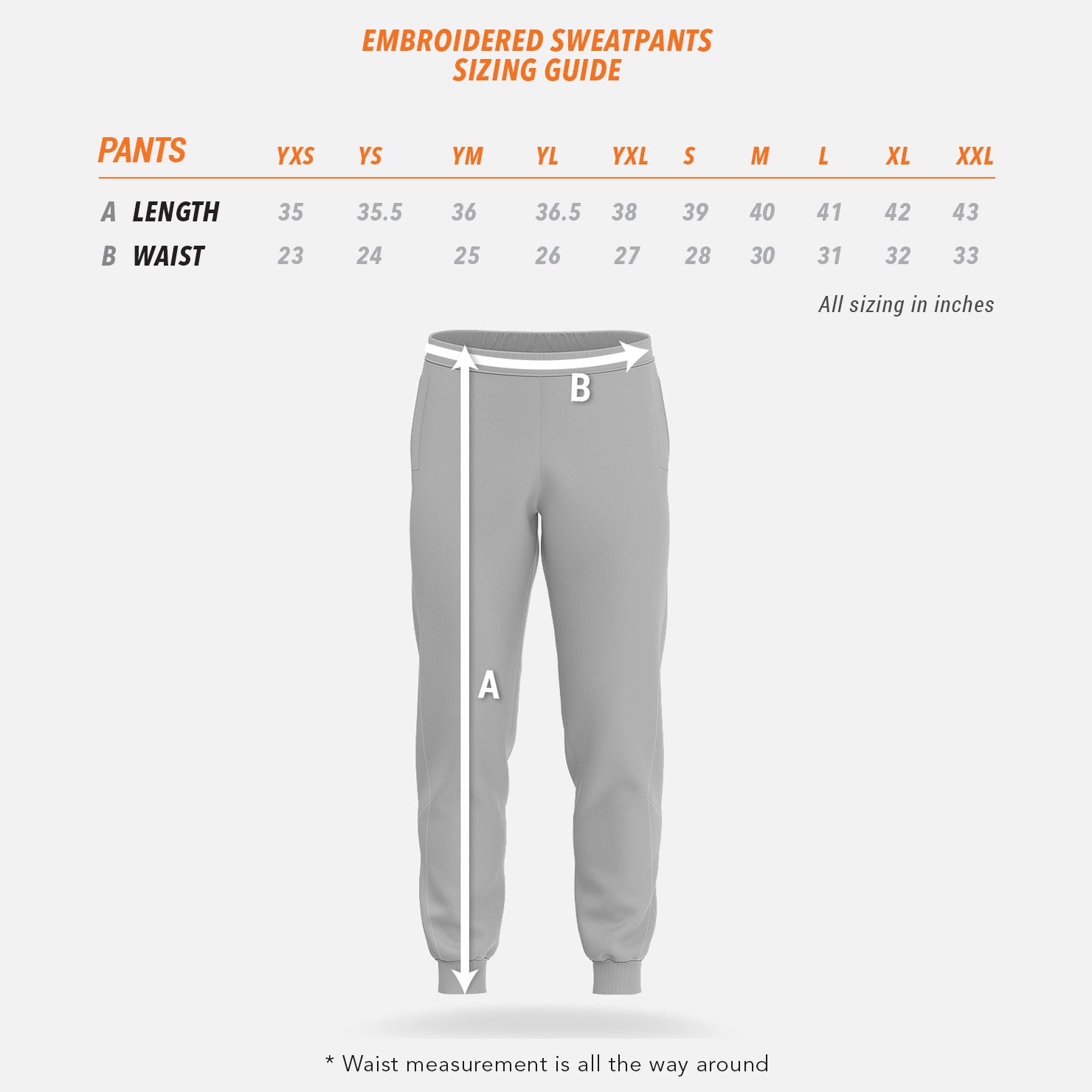 Embroidered Sweatpants Sizing Guide