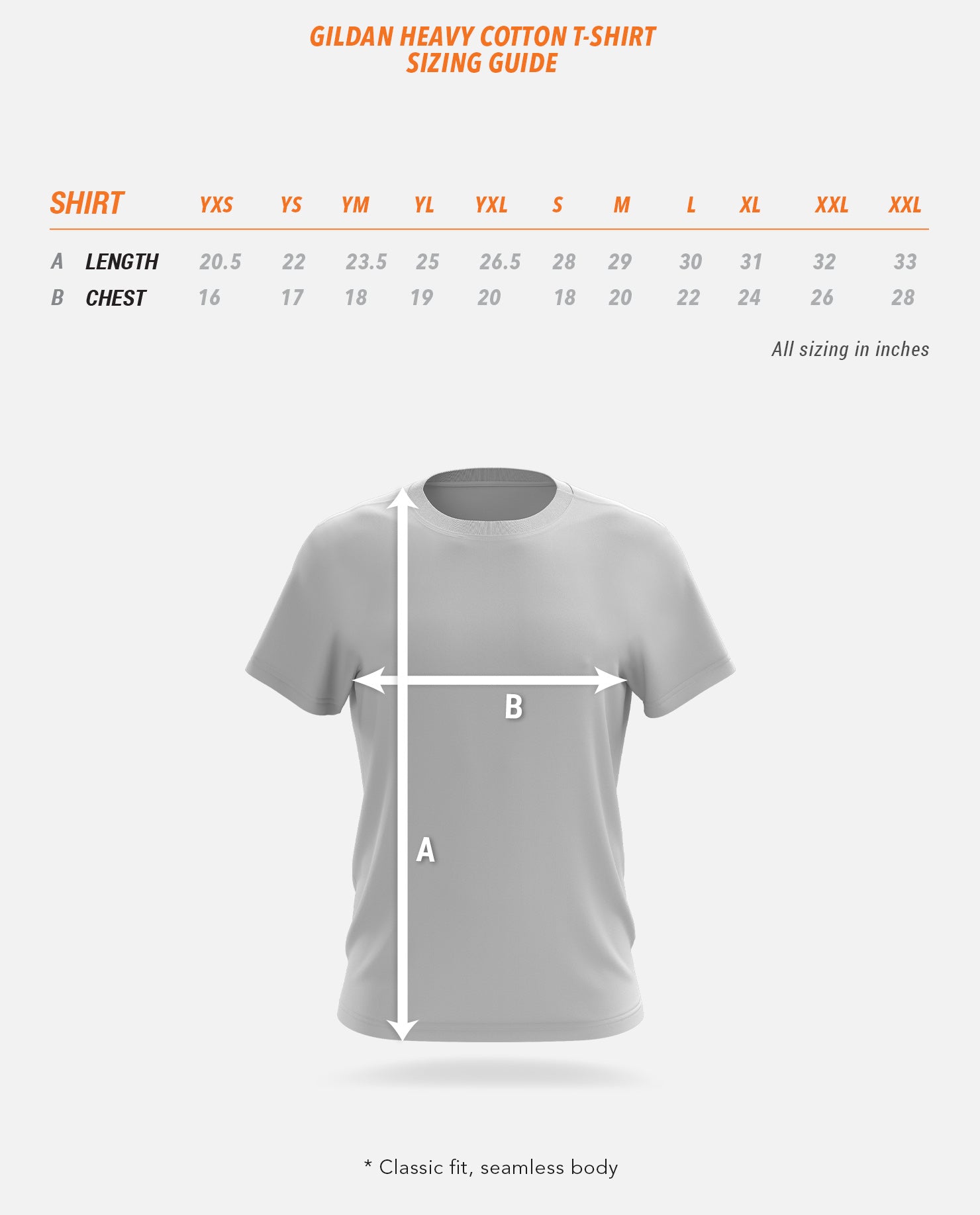 Gildan Heavy Cotton T Shirt sizing chart