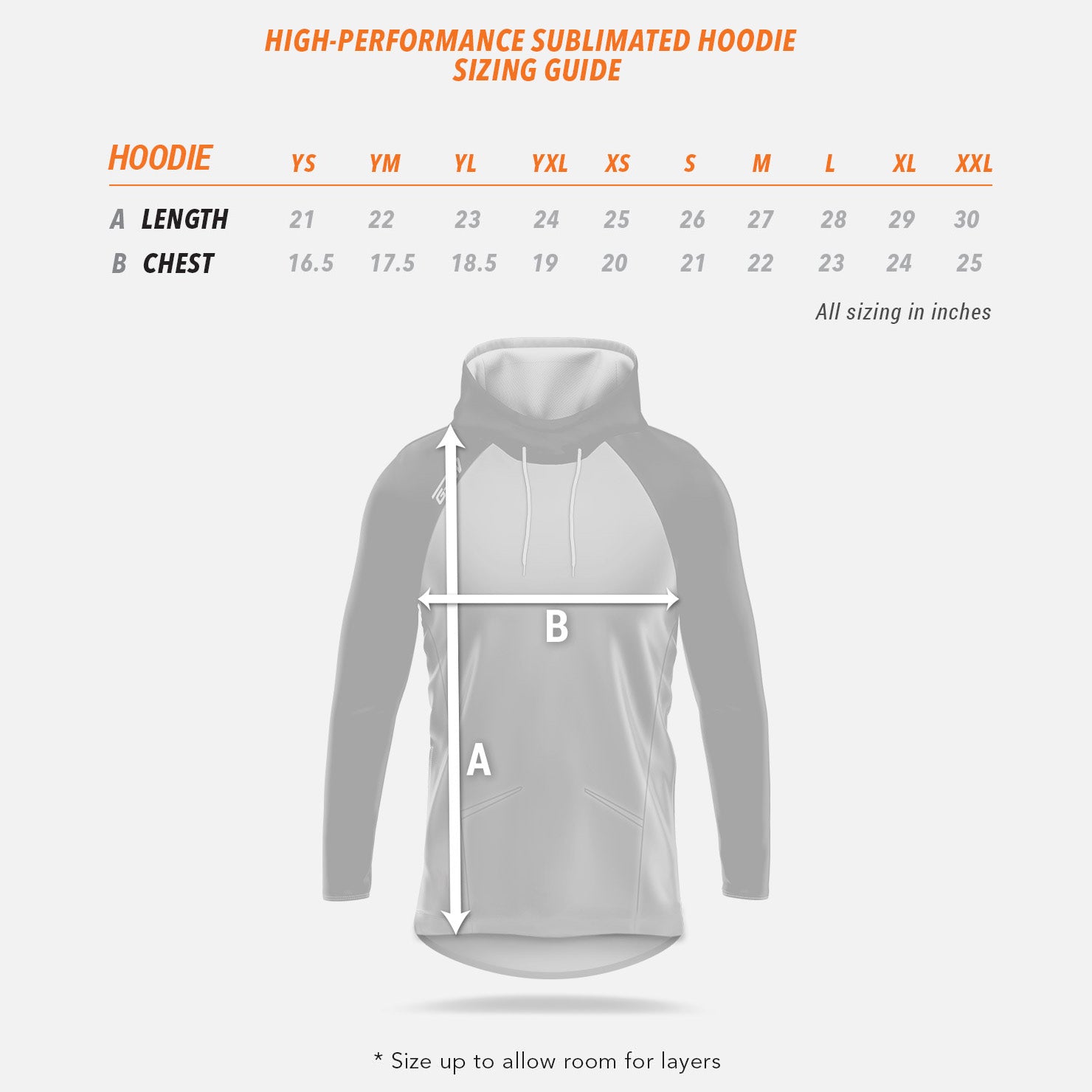 High-Performance Sublimated Hoodie Sizing Guide