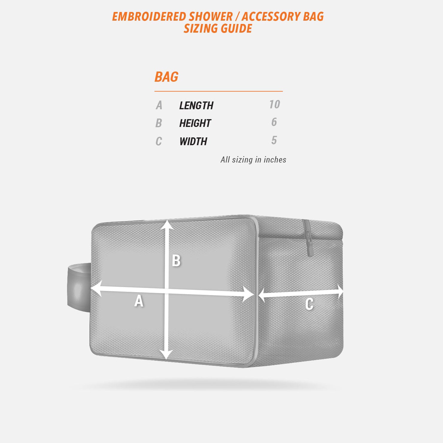 Embroidered Shower/Accessory Bag Sizing Guide