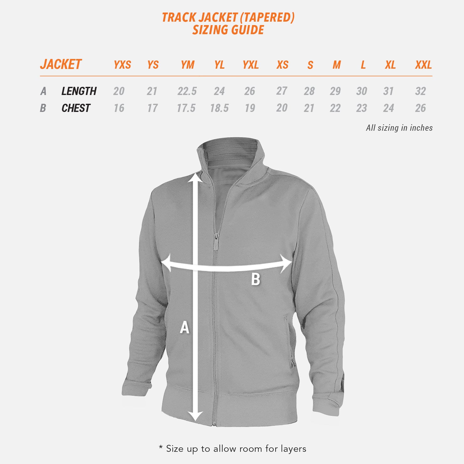 Tapered Track Jacket Sizing Guide