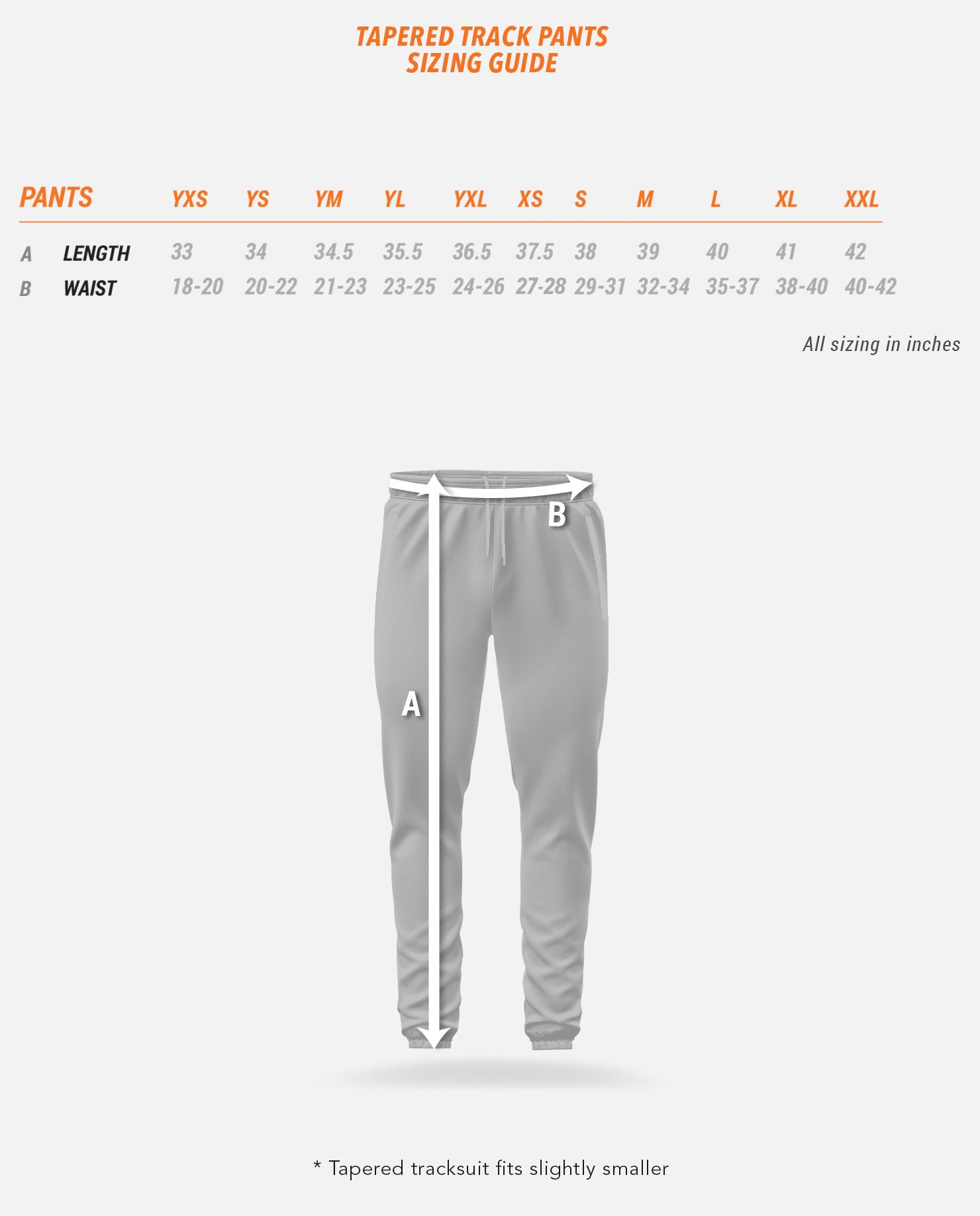 Tapered Track Pants Sizing Guide