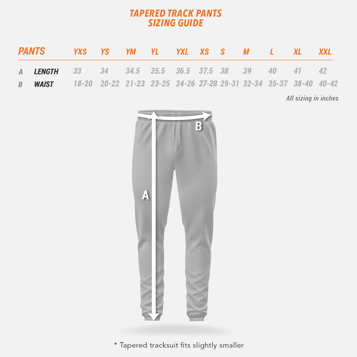 Tapered Track Pants Sizing Guide