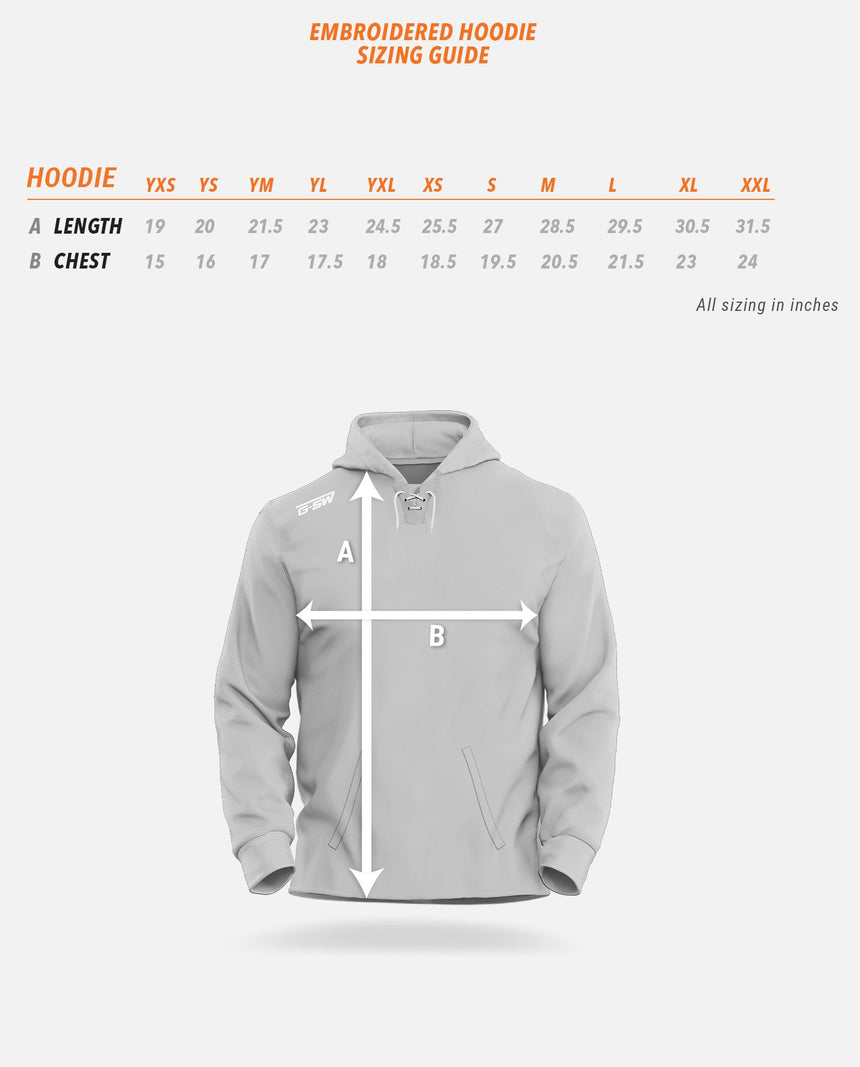 Embroidered Hoodie Sizing Guide