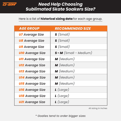 Skate Soakers Historical Sizing Chart