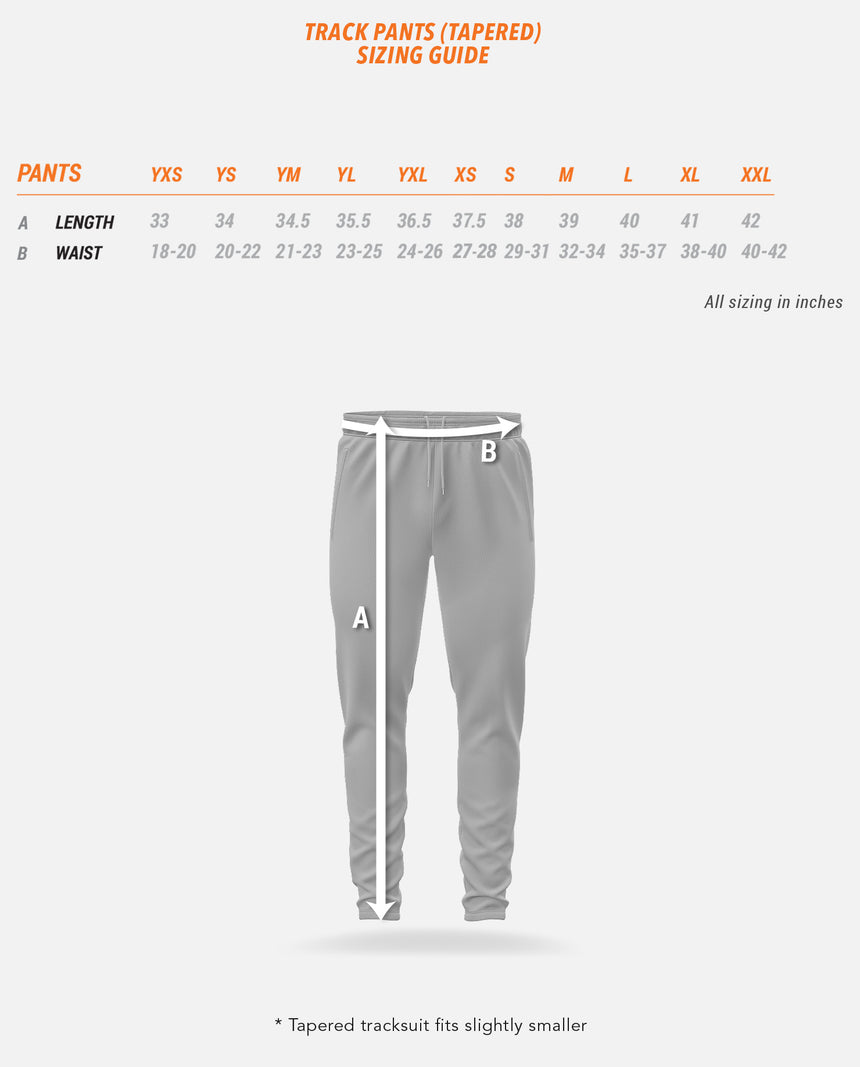 Track Pants (Tapered) Sizing Guide