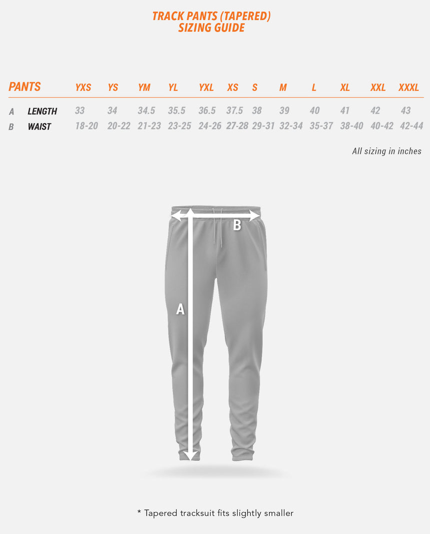 Track Pants (Tapered) Sizing Guide