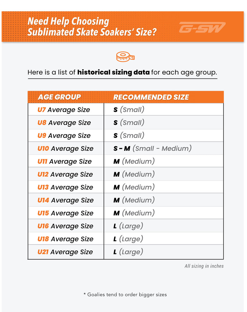 Sublimated Skate Soakers Historical Sizing