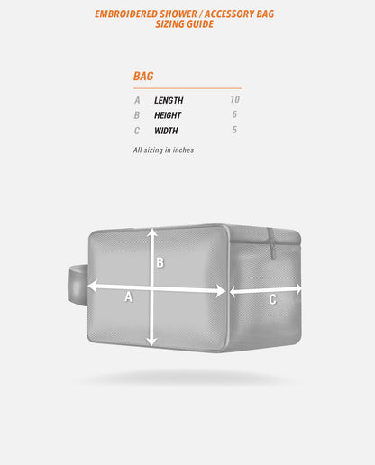 Embroidered Shower/Accessory Bag Sizing Guide