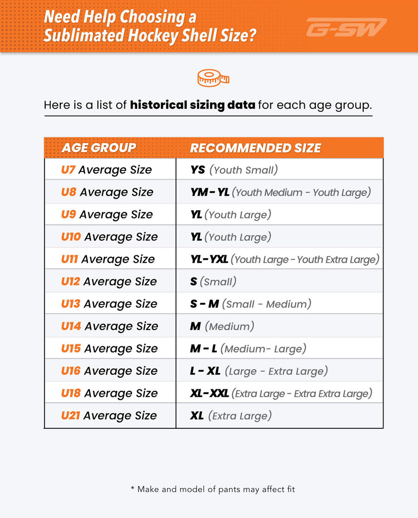 Sublimated Hockey Shell Historical Sizing