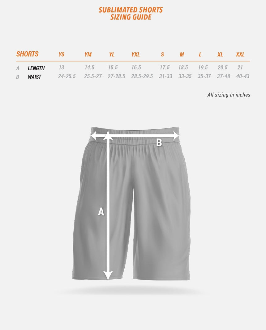 Sublimated Shorts Sizing Guide